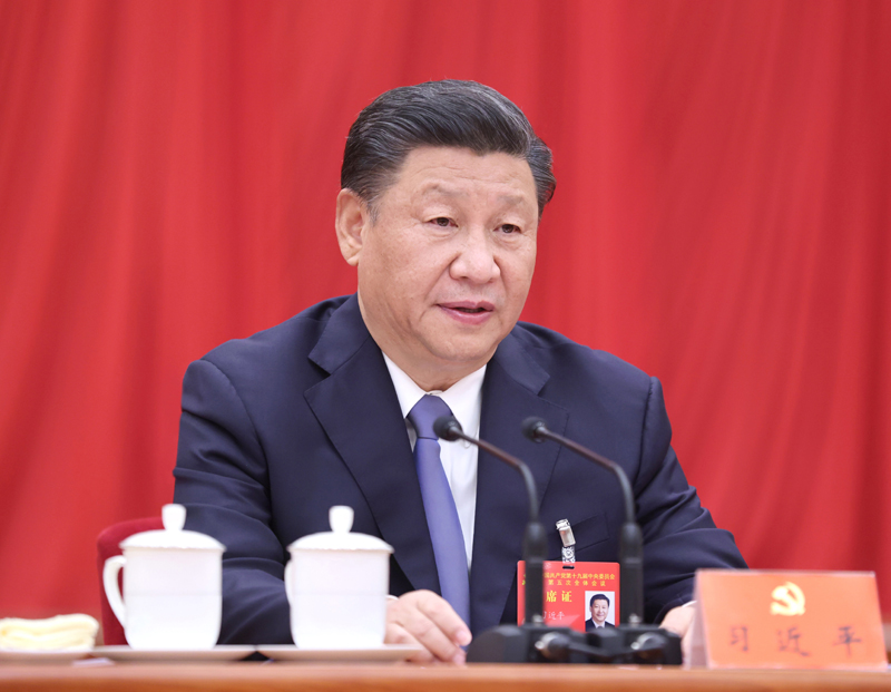 中國共產黨第十九屆中央委員會第五次全體會議，于2020年10月26日至29日在北京舉行。中央委員會總書記習近平作重要講話。新華社記者 鞠鵬 攝